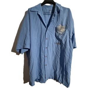 Bamboo Cay Men's Blue Hawaiian Tropical Embroidered Short Sleeve Shirt L Resort